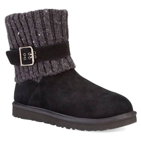 Ugg Cambridge Sweater Knit Black Buckle Boots Women Size 6 - Picture 1 of 7
